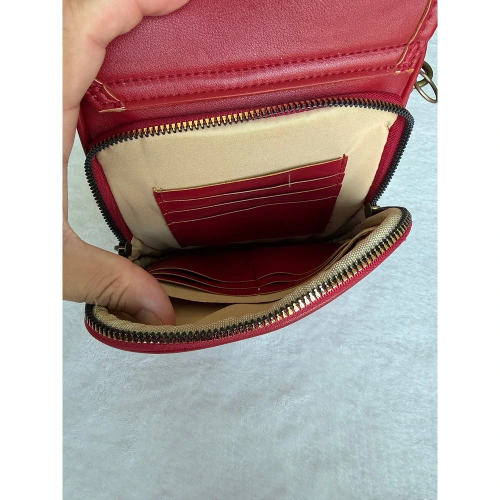 Red Faux Leather Crossbody Bag Multi Pocket Organizer Wallet Purse NWOT